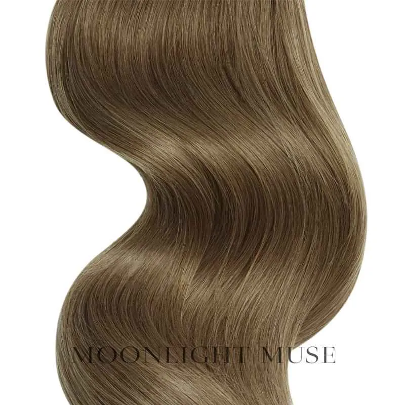Mondschein Muse Jungfrau Haar 65cm V-Spitze Haar Mittelbraun natürlich Col#8