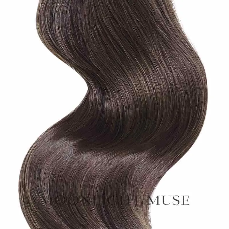 Mondschein Muse V-Tip Jungfrau Haar Dunkelbraun Natürlich Col#3