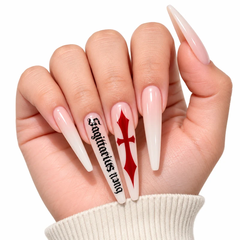 White Press On Nails - Milk White Cross Application Kit