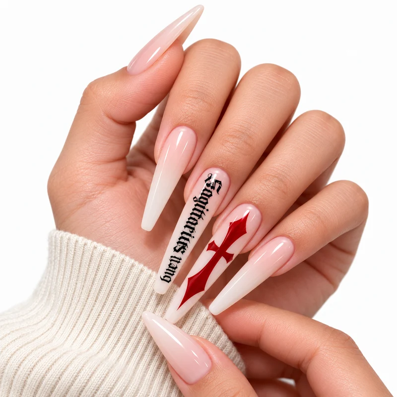 White Press On Nails - Milk White Cross Application Kit