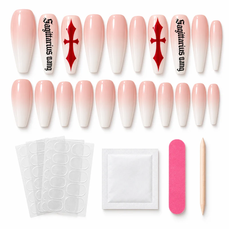 White Press On Nails - Milk White Cross Application Kit
