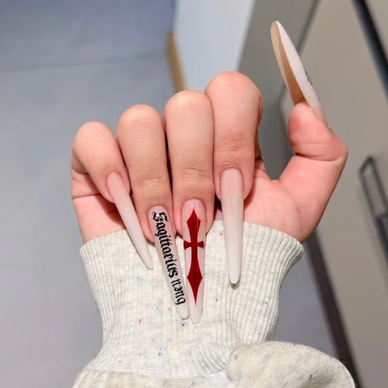 White Press On Nails - Milk White Cross Application Kit