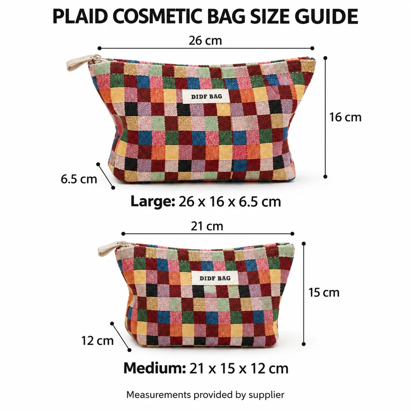 Travel Cosmetic Bag - Plaid Makeup Organizer in 2 Sizes