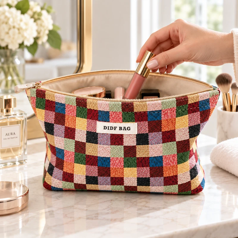 Travel Cosmetic Bag - Plaid Makeup Organizer in 2 Sizes