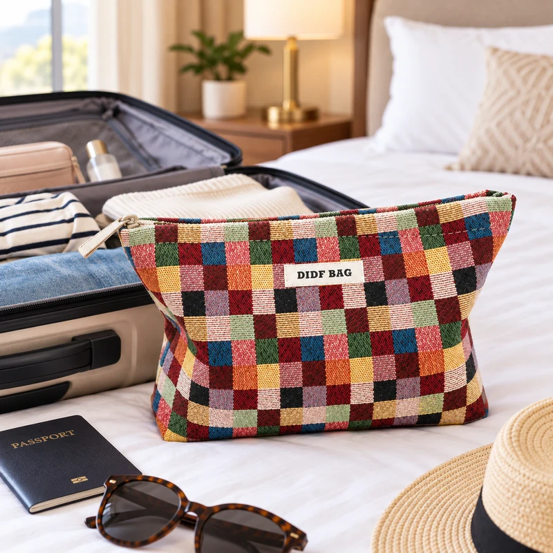 Travel Cosmetic Bag - Plaid Makeup Organizer in 2 Sizes
