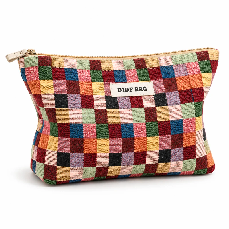 Travel Cosmetic Bag - Plaid Makeup Organizer in 2 Sizes