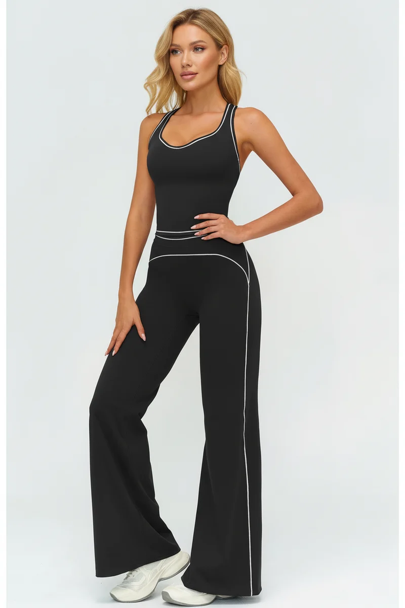 Women V-Neck Sleeveless Yoga Set with Slim Fit Pants Gym