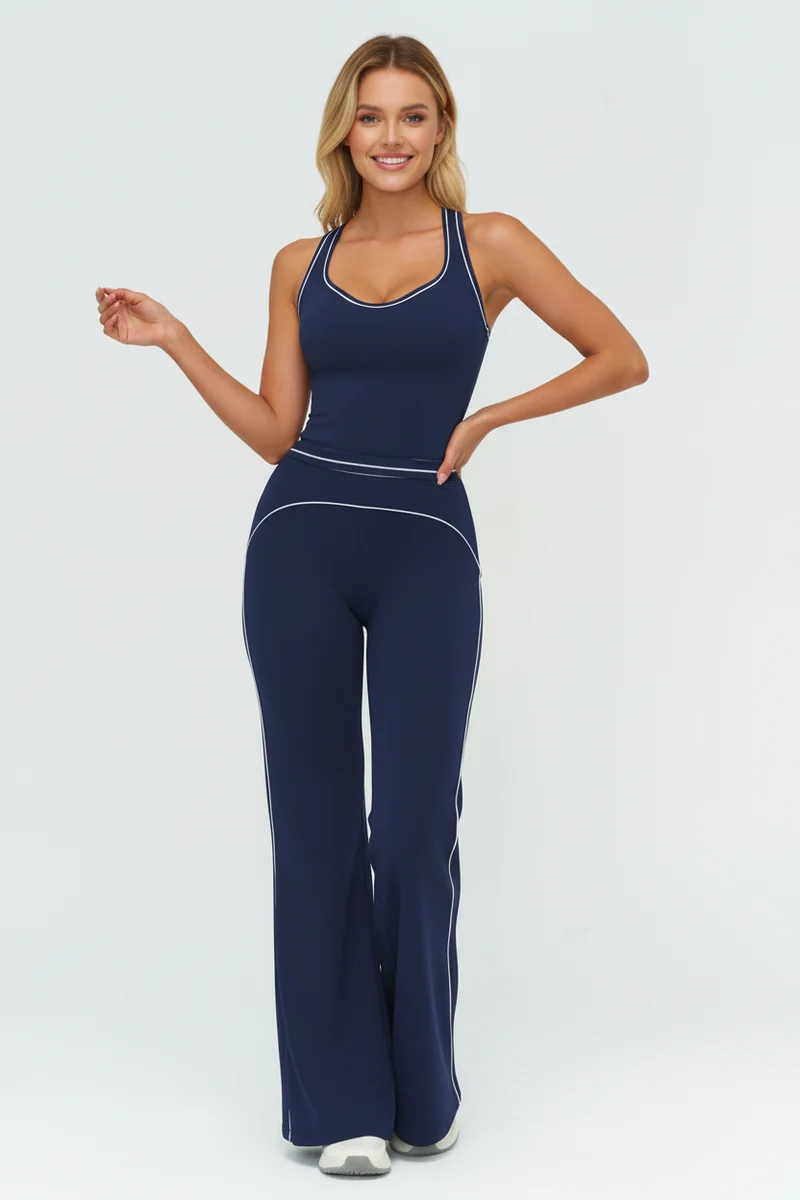 Women V-Neck Sleeveless Yoga Set with Slim Fit Pants Gym