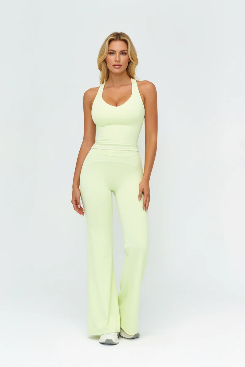 Women V-Neck Sleeveless Yoga Set with Slim Fit Pants Gym