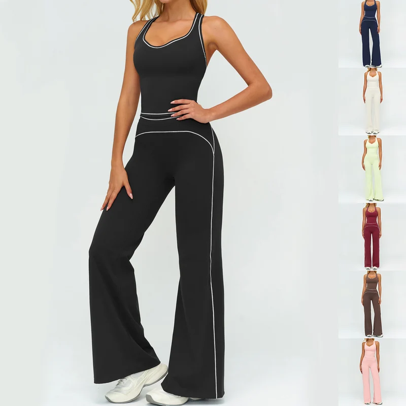 Women V-Neck Sleeveless Yoga Set with Slim Fit Pants Gym
