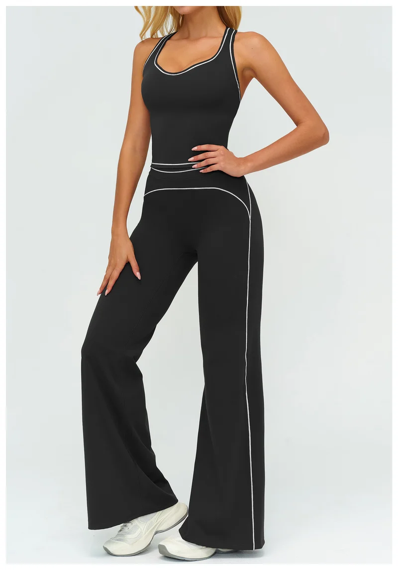 Women V-Neck Sleeveless Yoga Set with Slim Fit Pants Gym