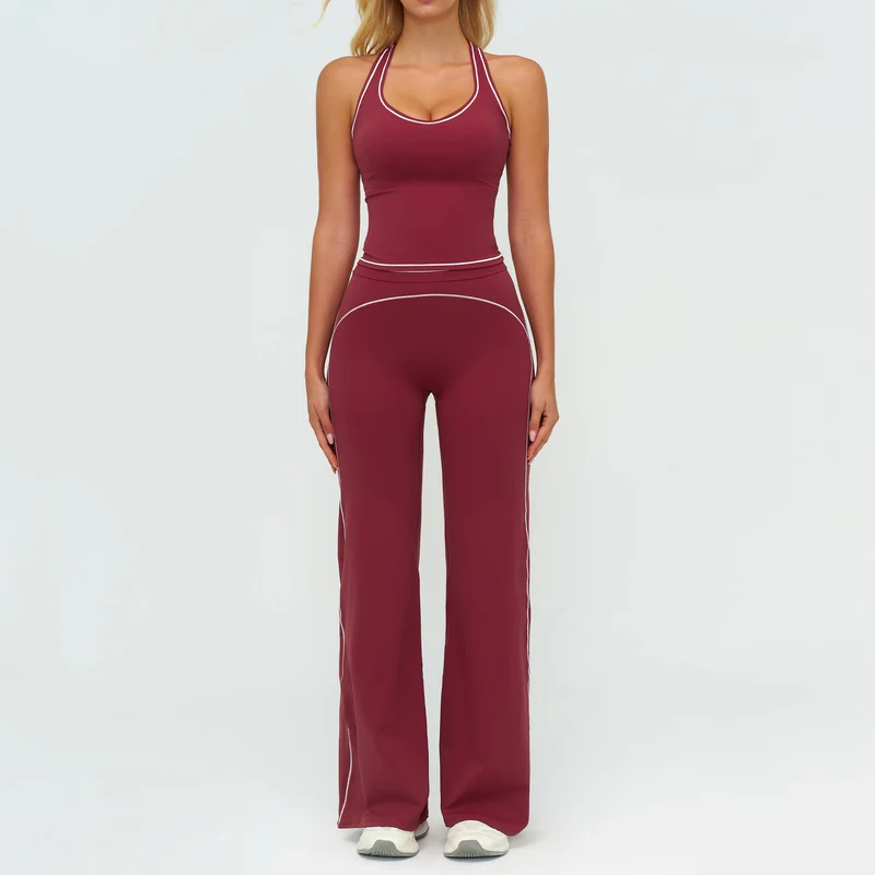 Women V-Neck Sleeveless Yoga Set with Slim Fit Pants Gym