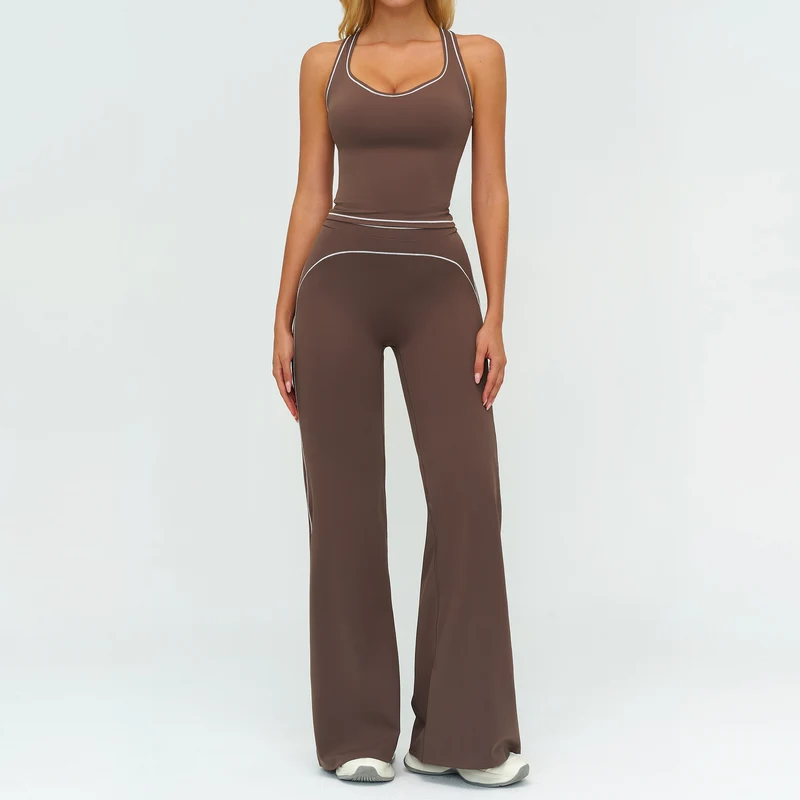 Women V-Neck Sleeveless Yoga Set with Slim Fit Pants Gym
