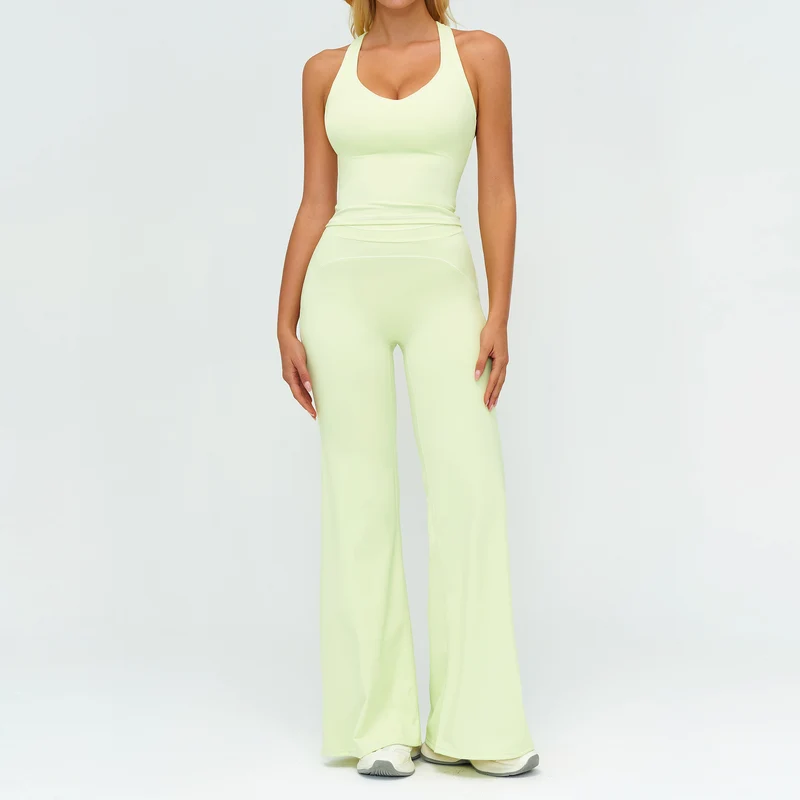 Women V-Neck Sleeveless Yoga Set with Slim Fit Pants Gym