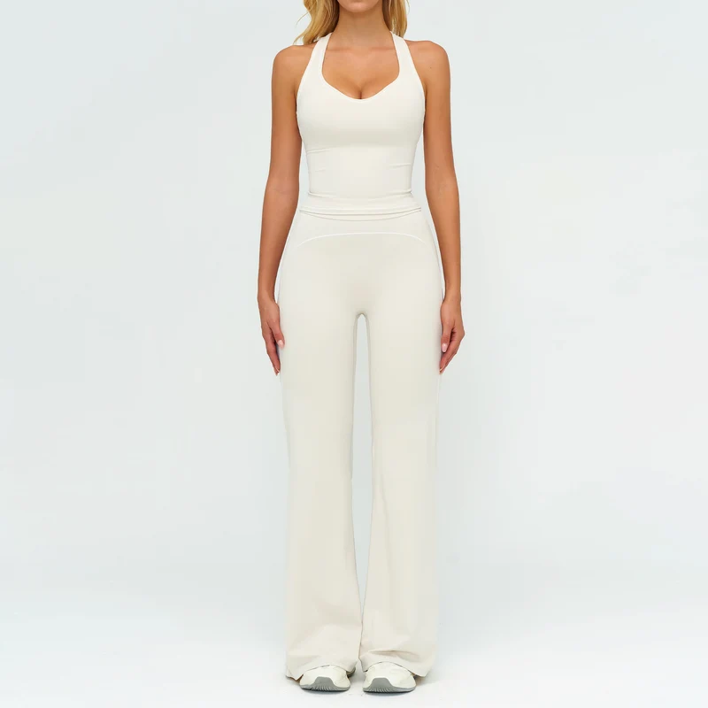 Women V-Neck Sleeveless Yoga Set with Slim Fit Pants Gym