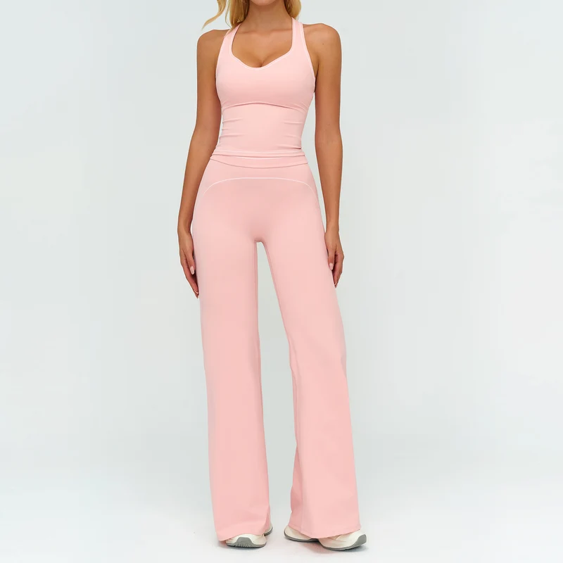 Women V-Neck Sleeveless Yoga Set with Slim Fit Pants Gym