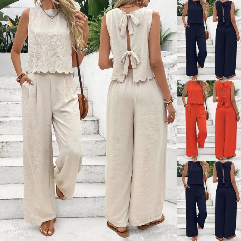 Women Sleeveless Vest Pants Set Casual Summer Two Piece