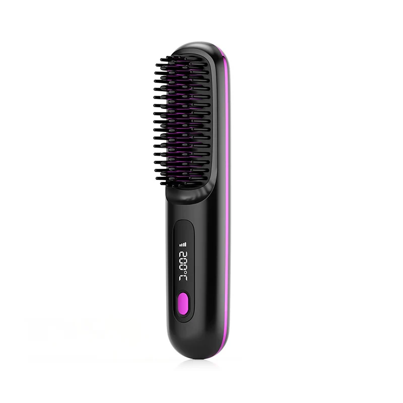 Cordless Hair Straightener Brush with Fast Heat and LCD