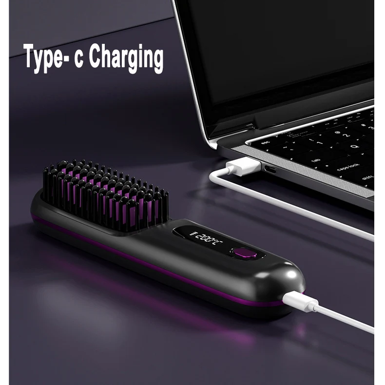 Cordless Hair Straightener Brush with Fast Heat and LCD