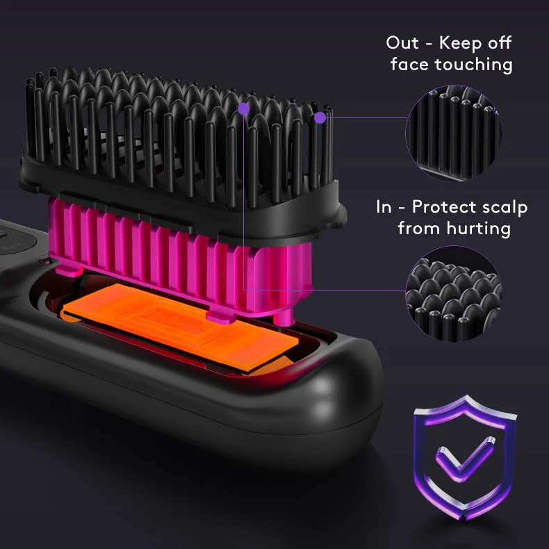 Cordless Hair Straightener Brush with Fast Heat and LCD