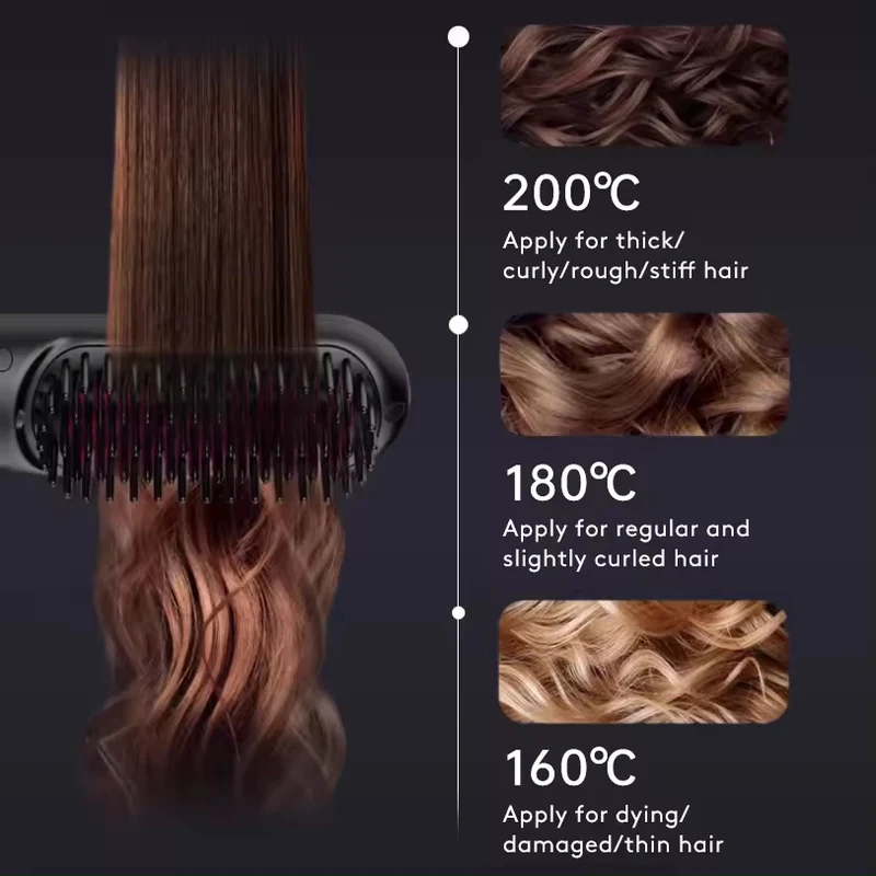 Cordless Hair Straightener Brush with Fast Heat and LCD