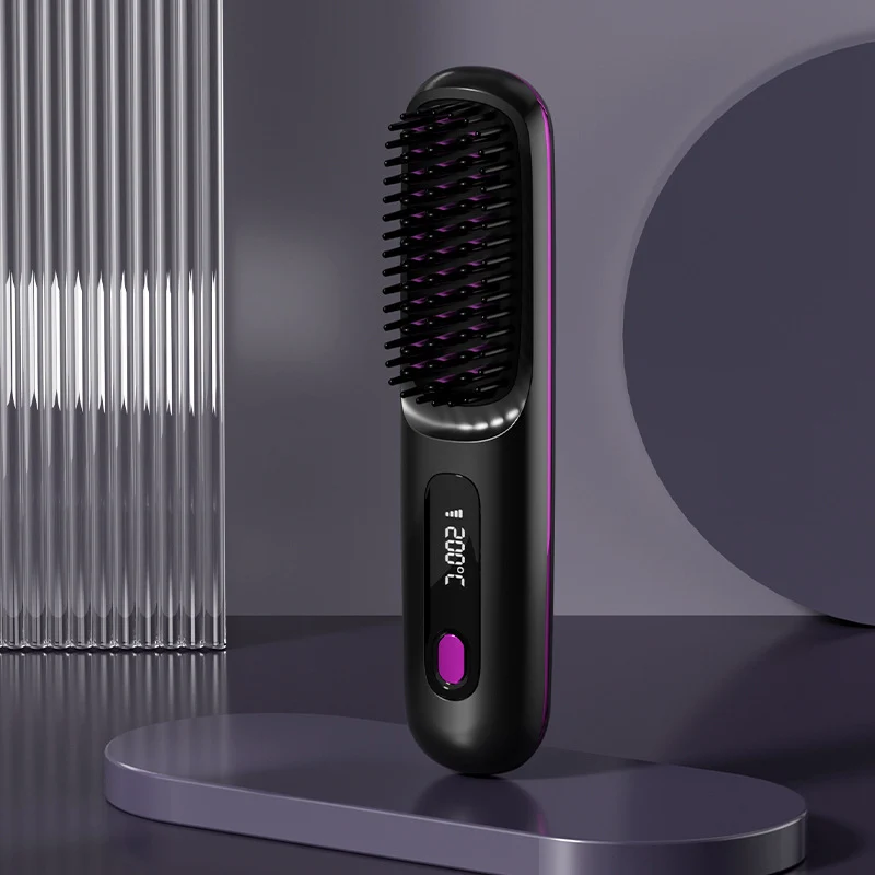 Cordless Hair Straightener Brush with Fast Heat and LCD