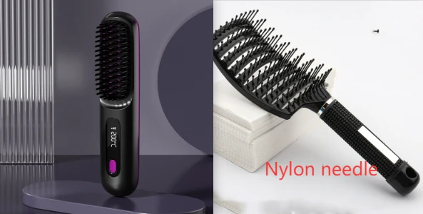 Cordless Hair Straightener Brush with Fast Heat and LCD