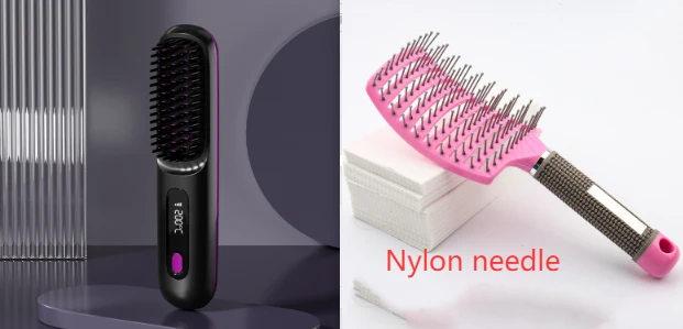 Cordless Hair Straightener Brush with Fast Heat and LCD