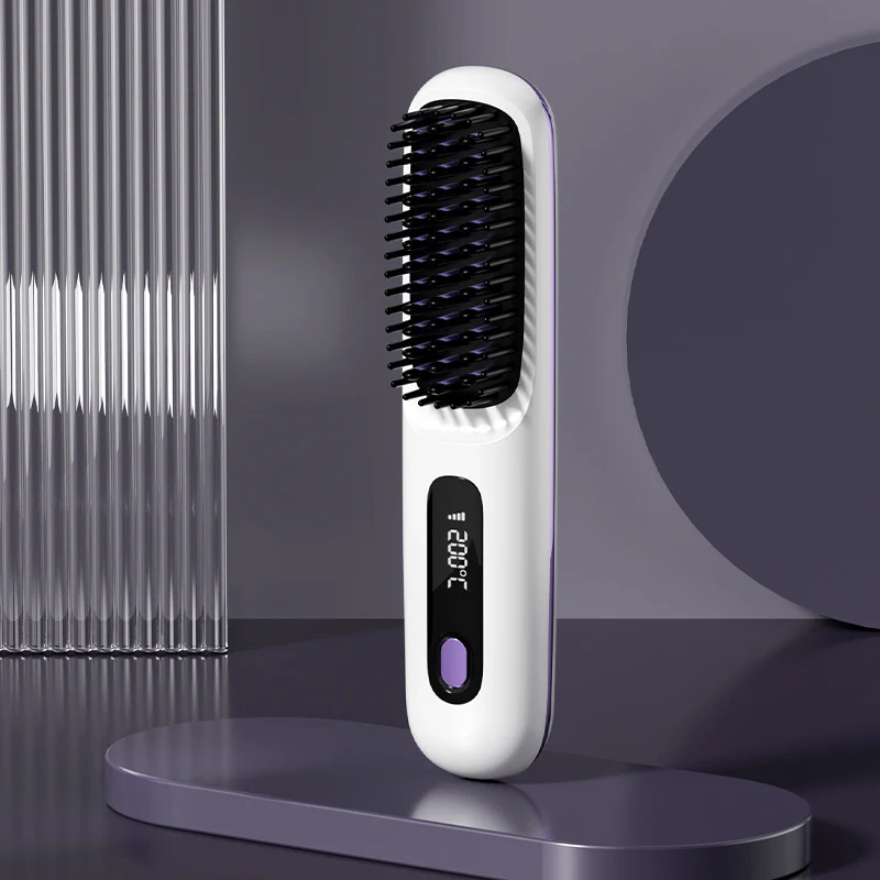 Cordless Hair Straightener Brush with Fast Heat and LCD