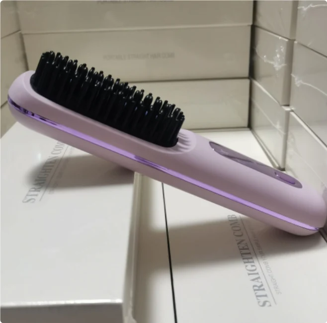 Cordless Hair Straightener Brush with Fast Heat and LCD