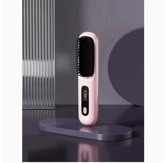 Cordless Hair Straightener Brush with Fast Heat and LCD
