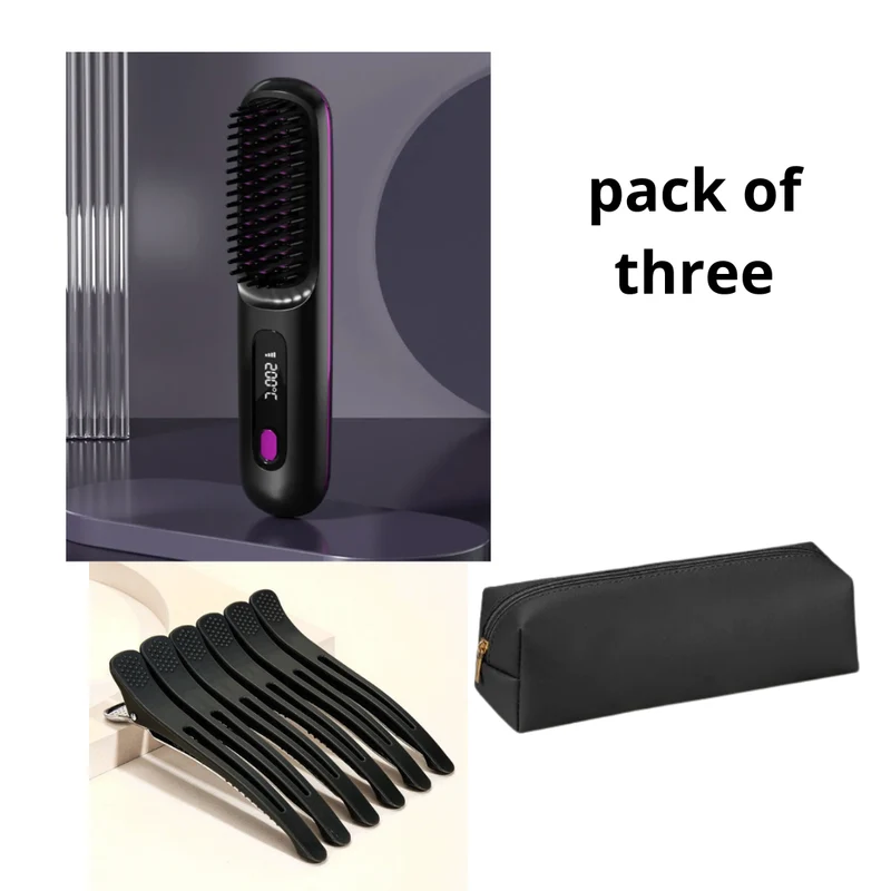 Cordless Hair Straightener Brush with Fast Heat and LCD