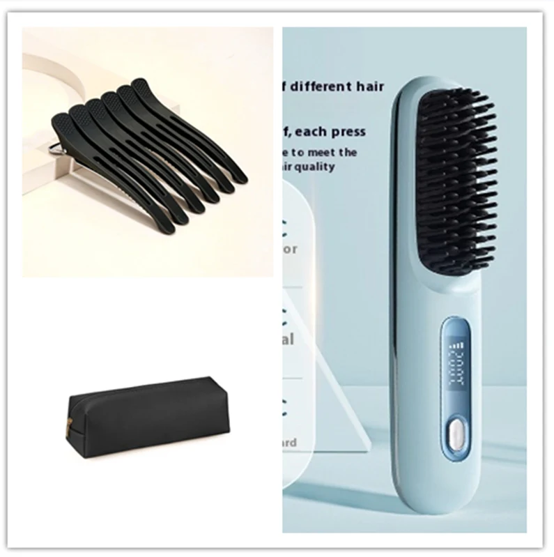 Cordless Hair Straightener Brush with Fast Heat and LCD