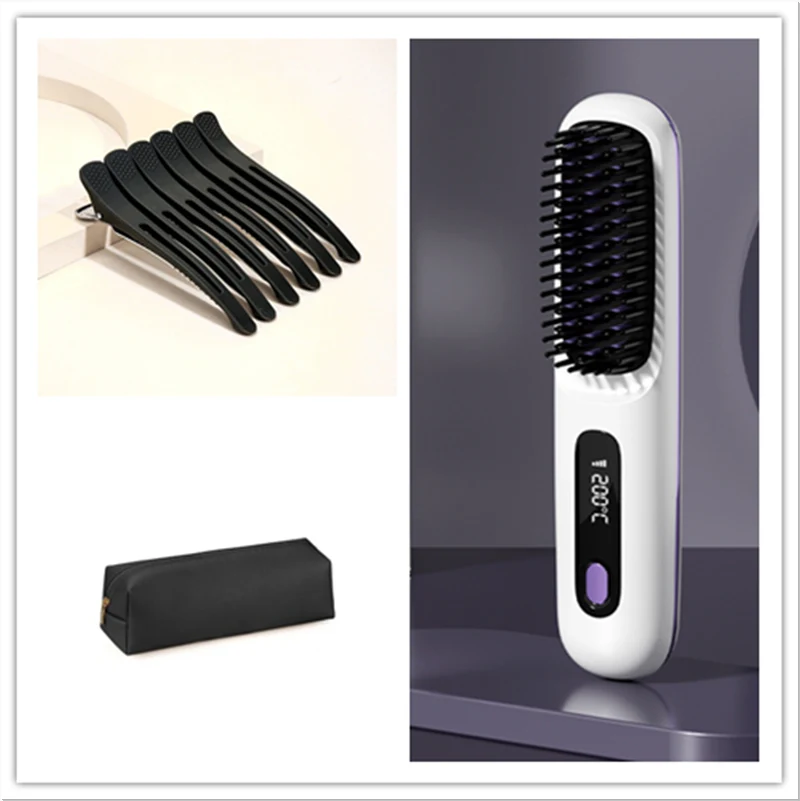 Cordless Hair Straightener Brush with Fast Heat and LCD