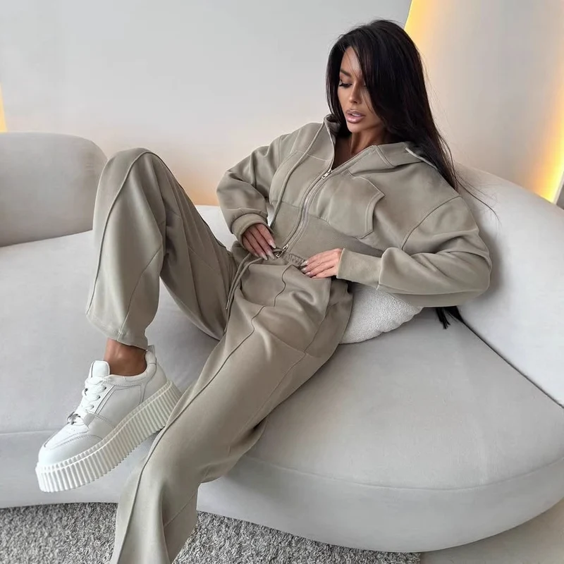 Women's Cinched Hoodie Cotton Set - Casual Street