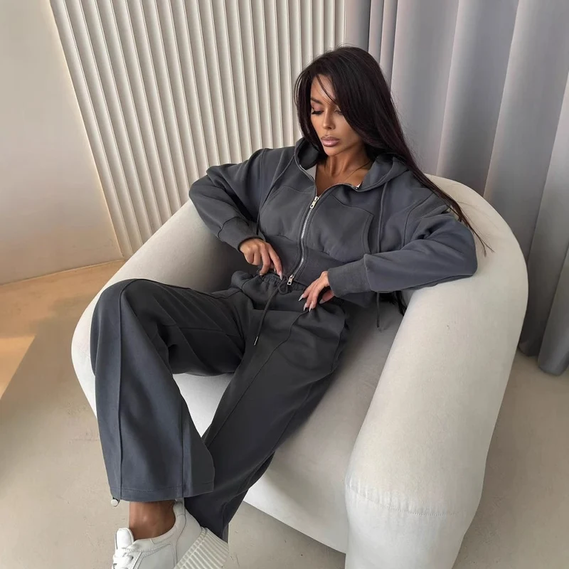 Women's Cinched Hoodie Cotton Set - Casual Street