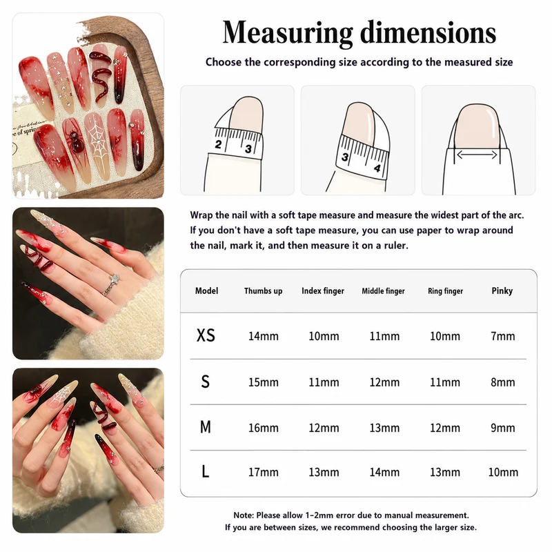 Red Press On Nails with Chinese Style Designs and Shine