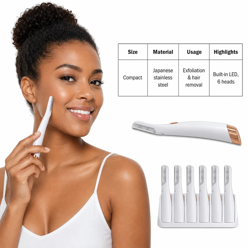 Ladies Shaver for Face with LED and 6 Replacement Heads