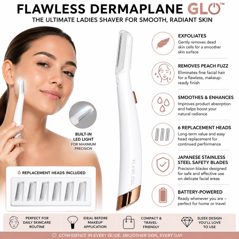 Ladies Shaver for Face with LED and 6 Replacement Heads