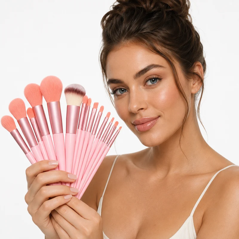 Soft Makeup Brushes - 13-Piece Set for Face, Eyes, Lips
