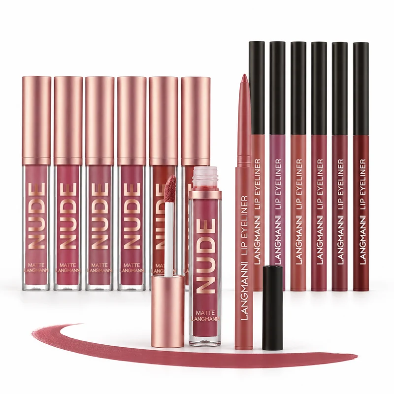 12-Piece Lipstick Set with Matte Lip Liners in 6 Colors