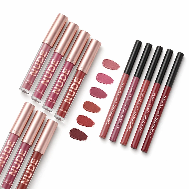 12-Piece Lipstick Set with Matte Lip Liners in 6 Colors