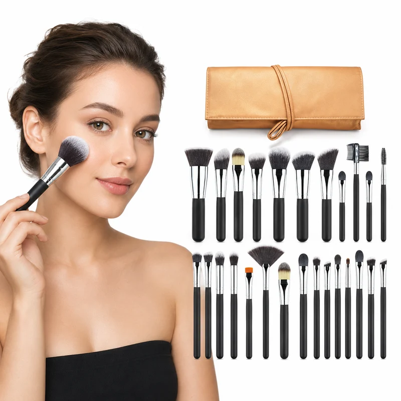 Makeup Brush Set - 24 Essential Tools for Face and Eyes