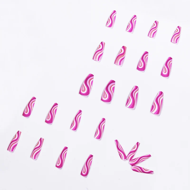 Press On Nails With Glue Pink Swirl 24 Piece Beauty Set