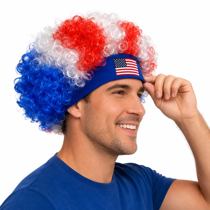 Red White Blue Wig for USA Soccer Game Day Outfits Gear