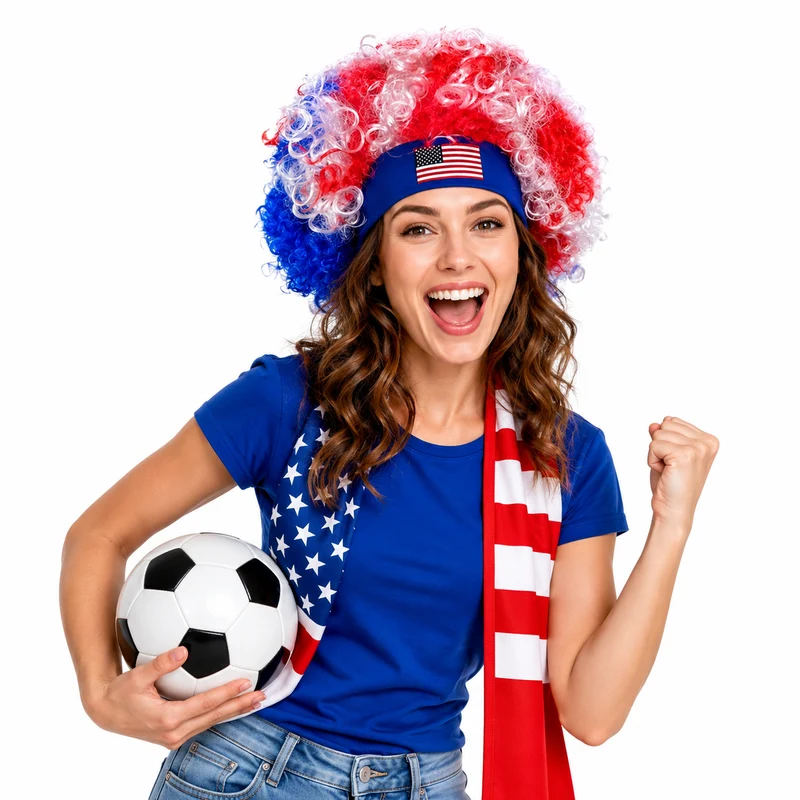 Red White Blue Wig for USA Soccer Game Day Outfits Gear