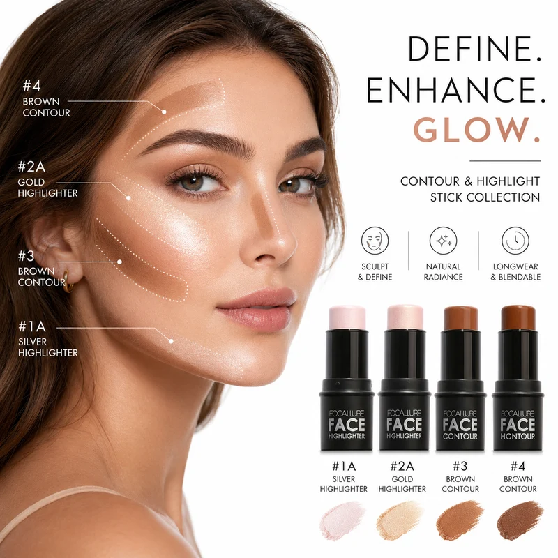 Face Contour Stick Duo with Highlighter Makeup Glow Set