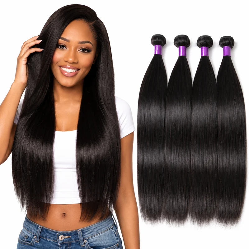 Brazilian Straight Hair Bundle 1B Human Hair Soft Wefts