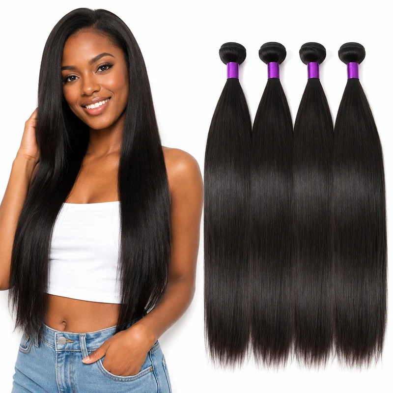 Brazilian Straight Hair Bundle 1B Human Hair Soft Wefts