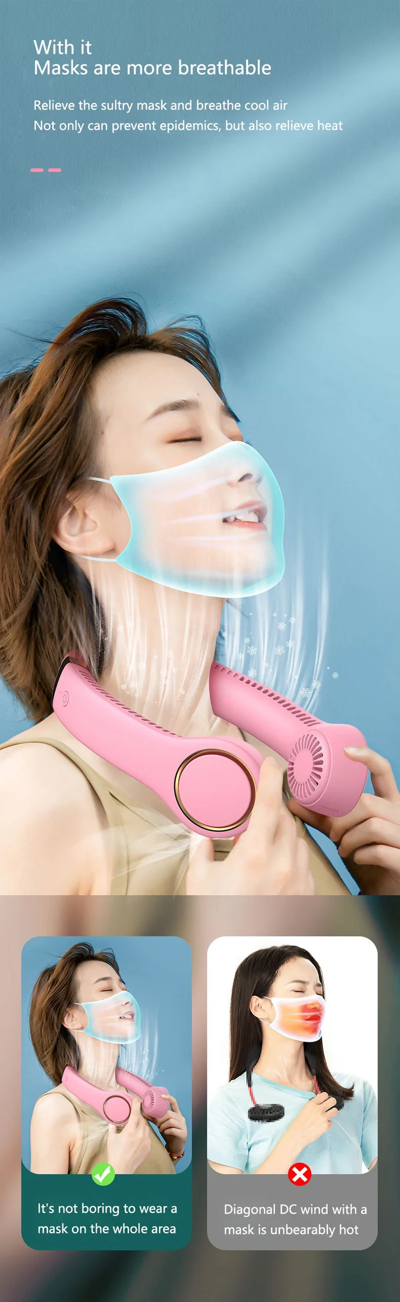 Detachable Neck Fan Usb Convenient Portable Mute